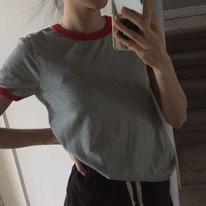 H&M striped tee with red neckline & sleeve